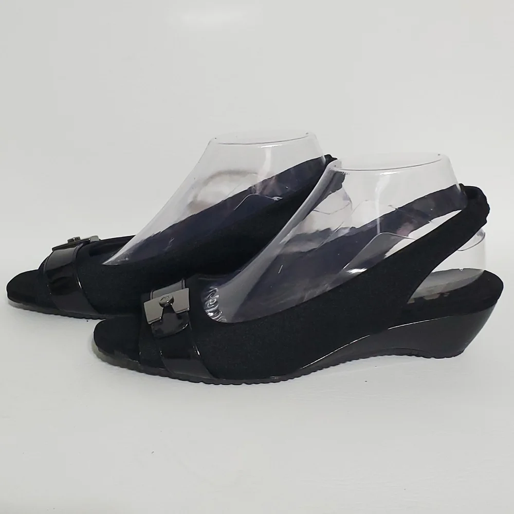 Anne Klein Sport Elegant Black Peep-Toe Slingback Heels Women's Size 8.5
